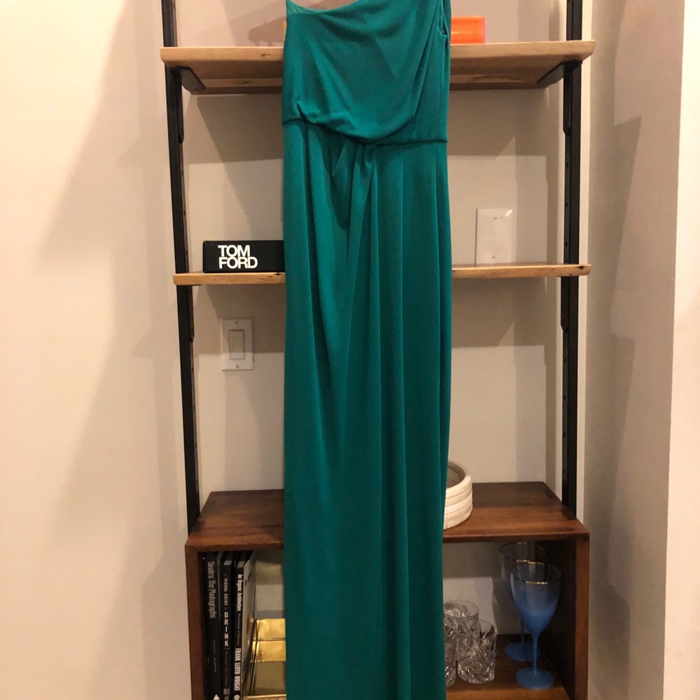 One shoulder emerald Grecian gown